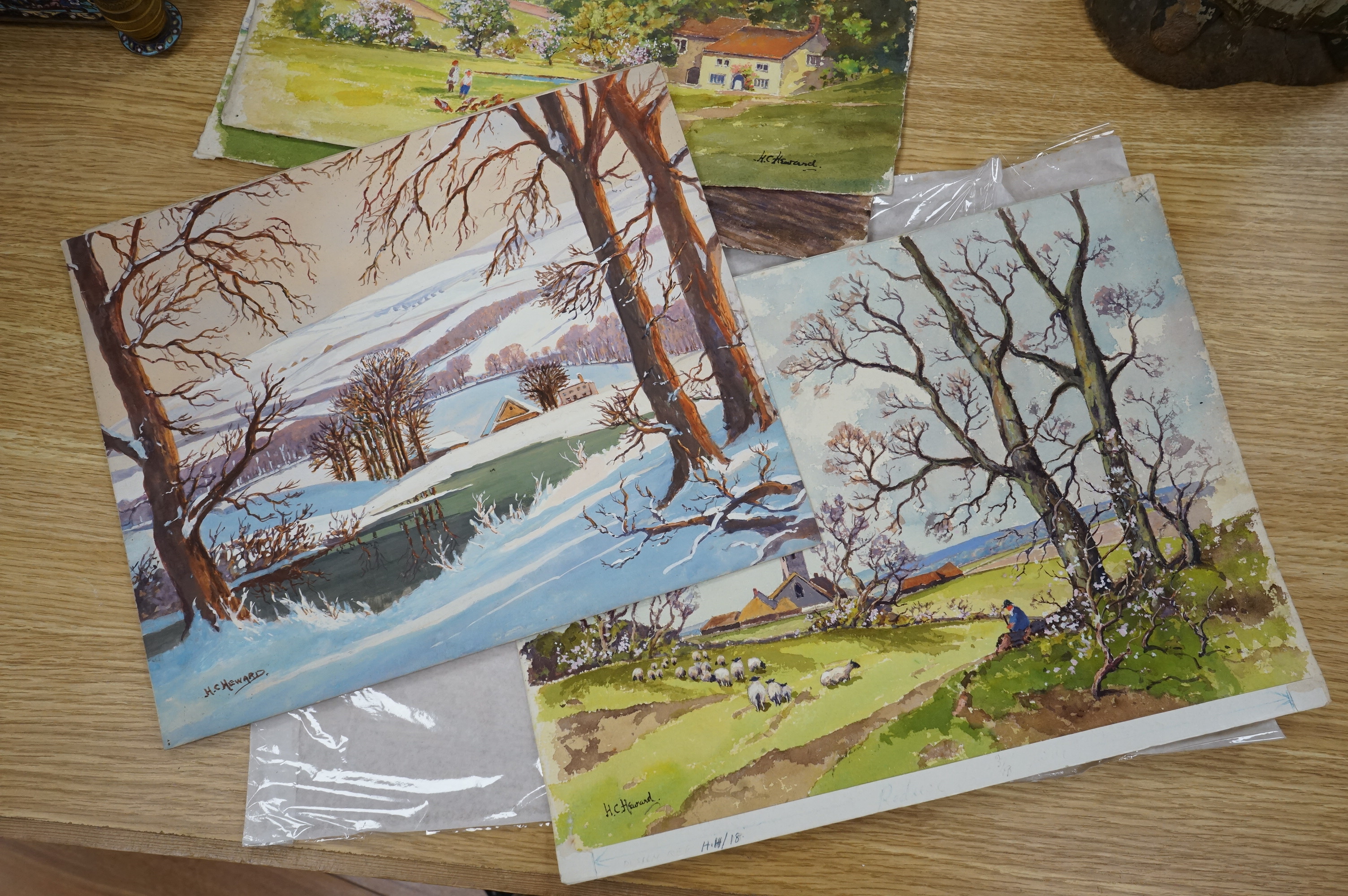 Harold Cornelius Heward (1881-1973), a set of four watercolours, Seasons on the South Downs, each signed, 25 x 34cm, unframed. Condition - fair